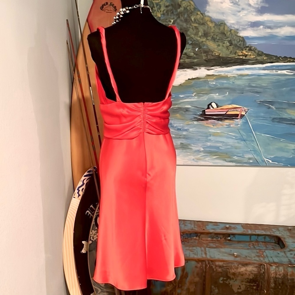 VTG Issue New York Coral Satin Slip Dress Bias Cut Cocktail Evening Glam Size - Picture 3 of 11